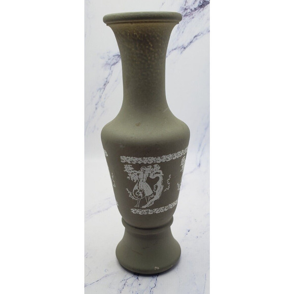 Vintage Avon Imitation Wedgwood Jasperware Sage Green Frosted Glass Bud Vase - Picture 1 of 5